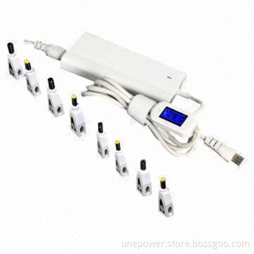 Slim Universal Laptop Adapter, 75W Automatic, 8 DC Connectors, with USB Slot and LCD